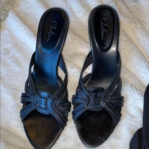 Like New!Classic black slip on sandals, 4” heel.